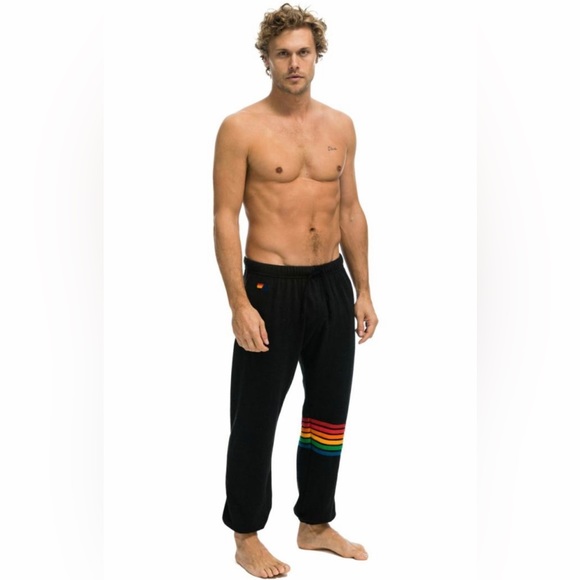 AVIATOR NATION Charcoal Rainbow Stitch jogger Sweatpants Size Medium - Picture 10 of 11